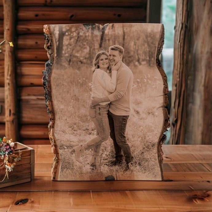 Custom Photo Printed on Rustic Wood Engraved