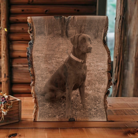 Hunting Photo on Rustic Live Edge Wood