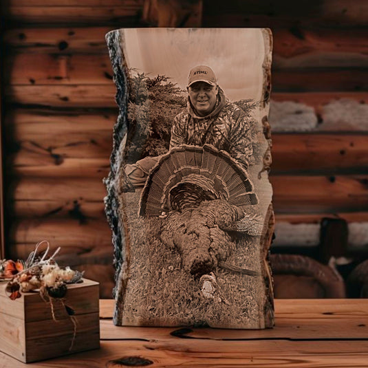 Hunting Photo on Rustic Live Edge Wood