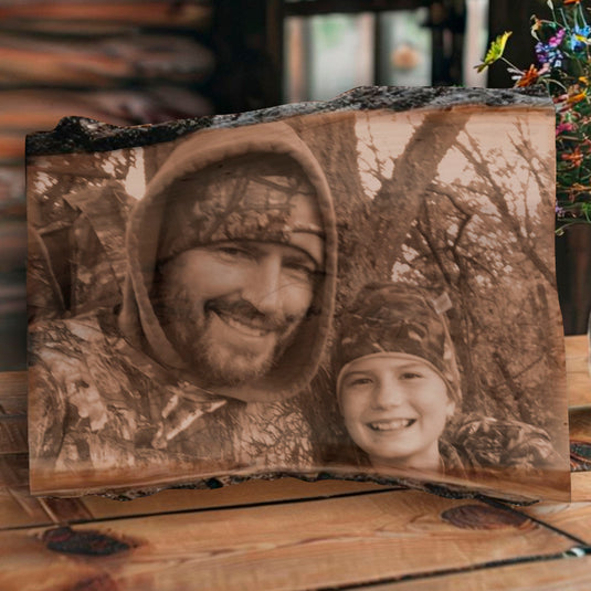 Hunting Photo on Rustic Live Edge Wood