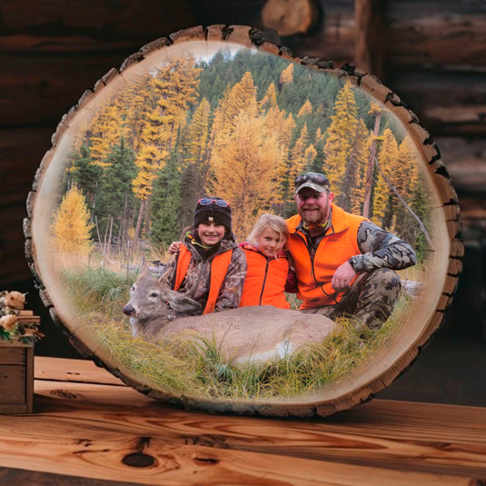 Hunting Photo on Rustic Live Edge Wood Oval