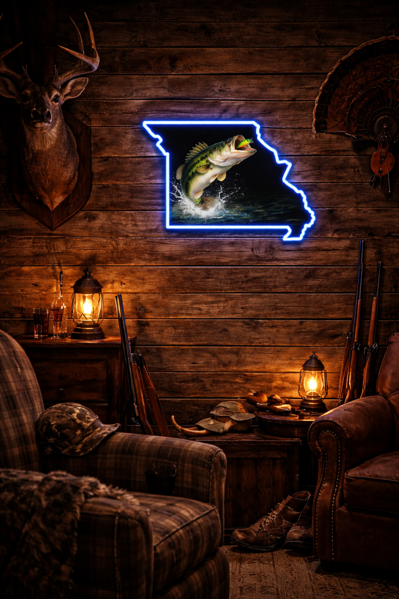 Load image into Gallery viewer, State Shaped Largemouth Bass LED Sign
