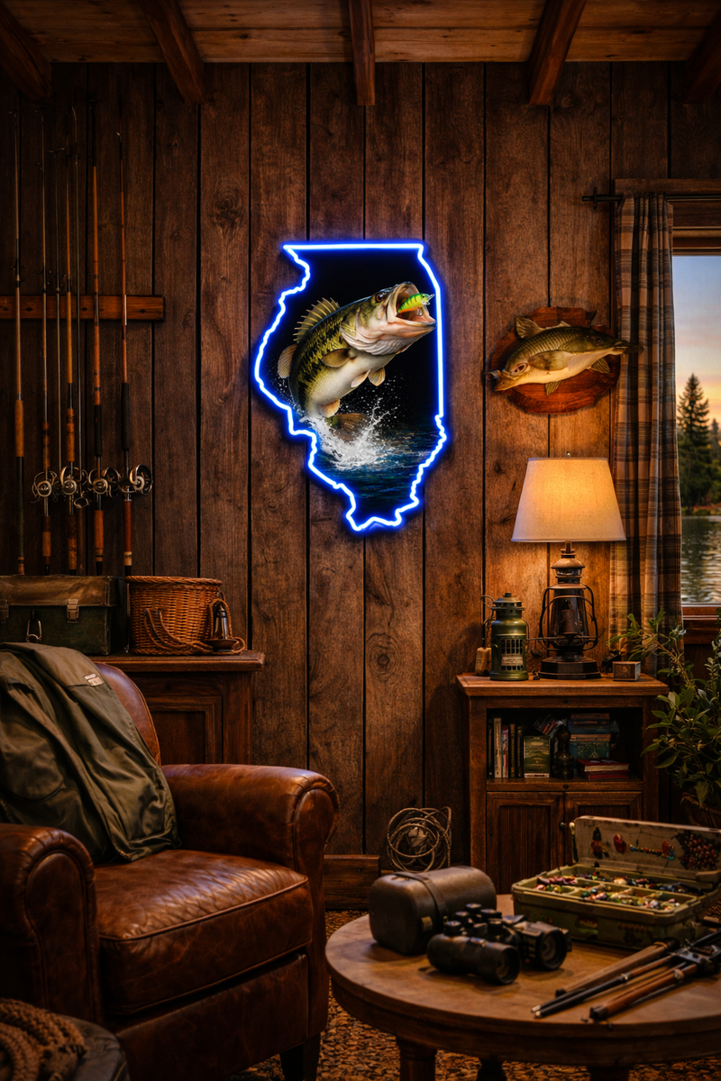 Load image into Gallery viewer, State Shaped Largemouth Bass LED Sign
