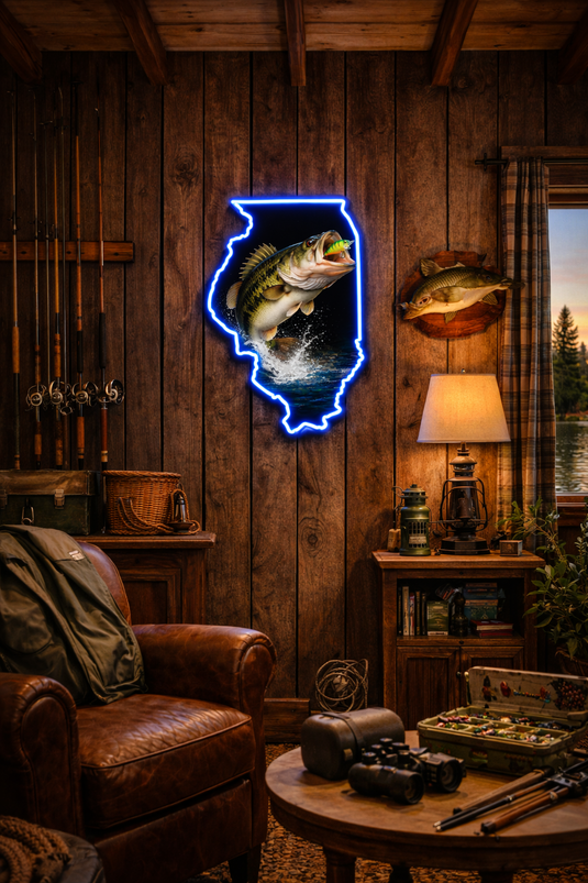 State Shaped Largemouth Bass LED Sign