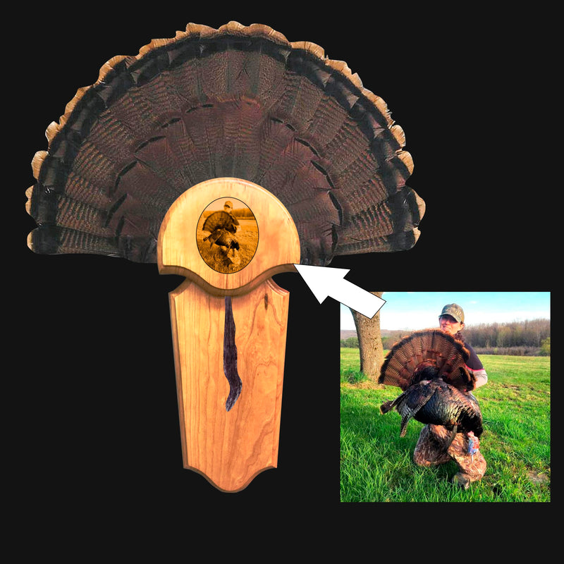 Load image into Gallery viewer, Wood Turkey Fan Mount with Custom Photo
