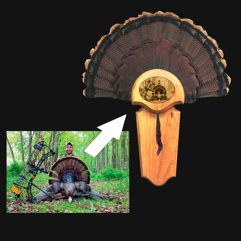 Load image into Gallery viewer, Wood Turkey Fan Mount with Custom Photo
