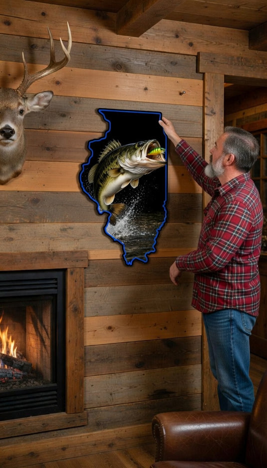 State Shaped Largemouth Bass LED Sign